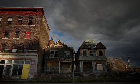 Shuttered homes and businesses in downtown Detroit, Michigan. American cities and states have debts that could be as high as $2tn