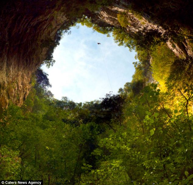 Real life 'hobbit holes' of Mexico Deepest open air pits in the world where the 330-metre drop has claimed dozens of climbers' lives