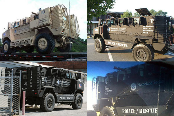 Centenas de vídeo do DHS caminhões blindados em Movimento