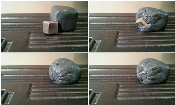 Gulp! Spooky timelapse video shows magnetic putty eating a cube