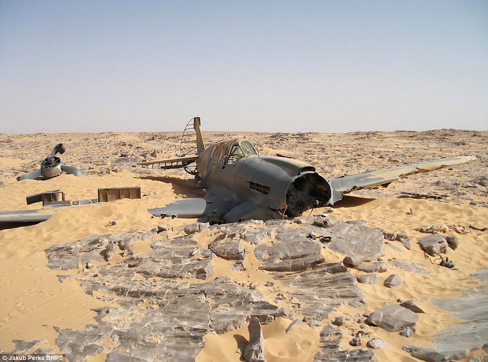 Frozen in the sands of time: Eerie Second World War RAF fighter plane discovered in the Sahara… 70 years after it crashed in the desert