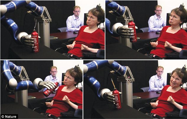 The moment paralysed woman served herself first cup of coffee in 15 years… thanks to robot arm activated by mind-reading brain implant