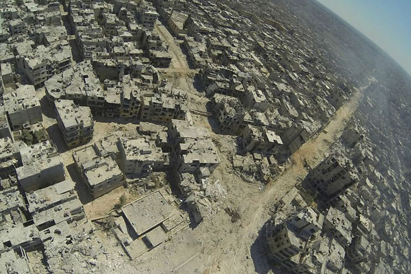 The wasteland Horrifying aerial pictures show full scale of destruction of Syrian city of Homs