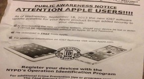 Are NYPD on the Apple payroll? Cops hand out flyers urging people to upgrade their devices to iOS7 because it is ‘safer’