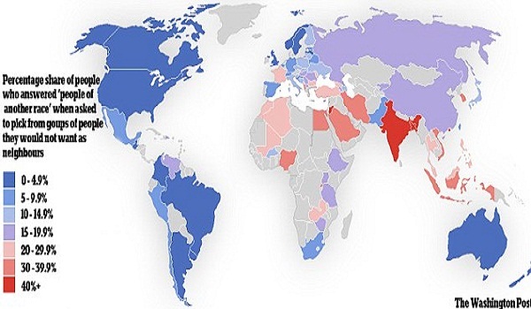 Map shows world's 'most racist' countries (and the answers may surprise you)