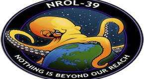 Logo of New NRO Spy Satellite: An Octopus Engulfing the World with the Words “Nothing is Beyond Our Reach” Underneath