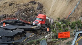 Mexican coastal highway cracks up and slides 300ft down mountainside into sea after earthquake near U.S. border