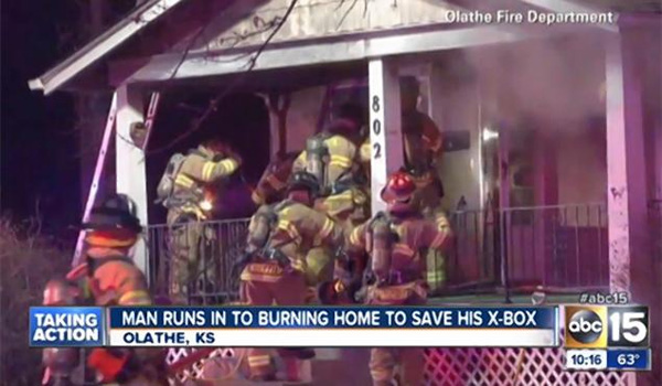 Kansas man runs back into burning house to rescue … his Xbox