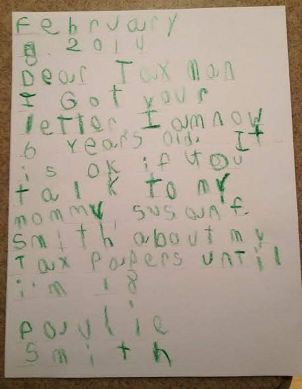 Six-Year-Old Puts IRS In Its Place With Letter Written in Crayon