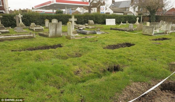 Zombie Sinkhole Apocalypse Coffin-shaped Depressions Swallow Graves in Gravesend Cemetery