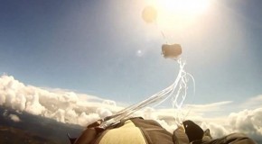 Close call: Amazing moment a skydiver is nearly hit by a falling METEORITE just after his parachute opens