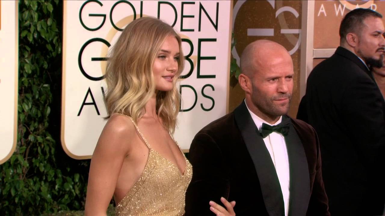 Jason Statham & Rosie Huntington Whiteley Golden Globe Awards Fashion Arrivals (2016)