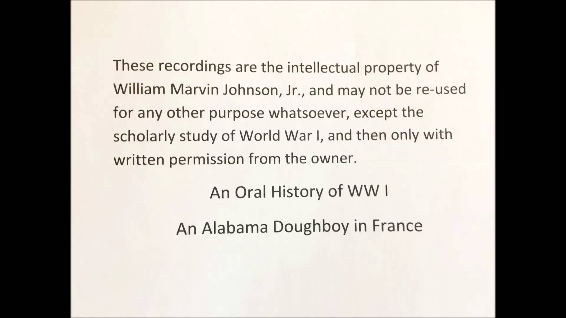 W M Johnson Sr, World War I Oral History, Part 3