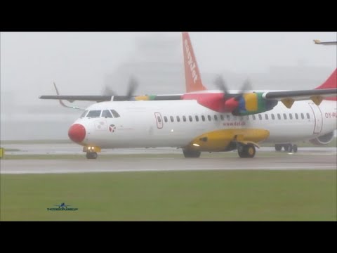11+ Minutes of Arrivals and Departures in a Torrential Down-pour and High Winds