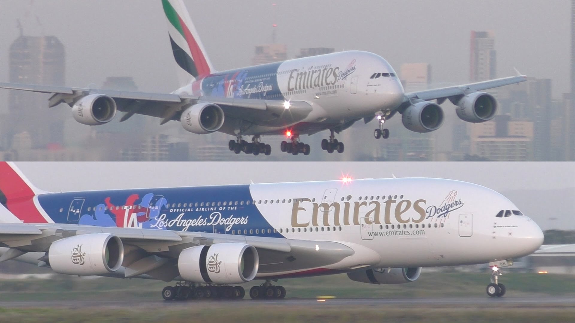 ‘Los Angeles Dodgers’ livery | Emirates Airbus A380-861 [A6-EON] Landing at Brisbane Airport