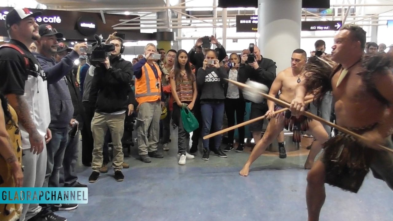 Andy Ruiz (wearing All Black Jersey) welcomed to Auckland with Powhiri