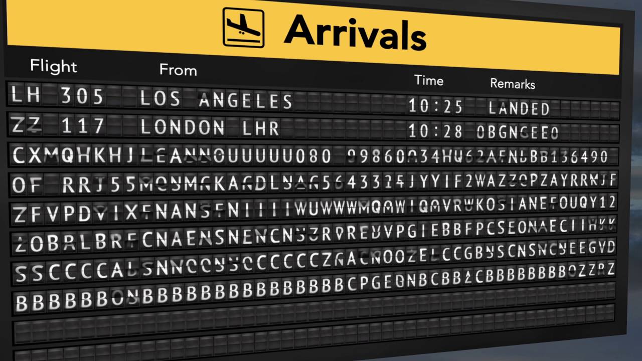 airport split flap board arrivals created with after effects