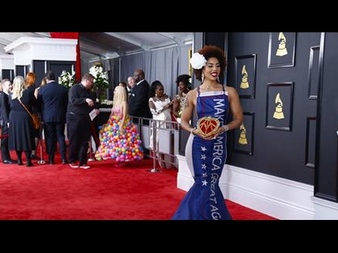 Joy Villa wears Trump ” Make America Great Again” Dress at Grammy Awards Grammys 2017